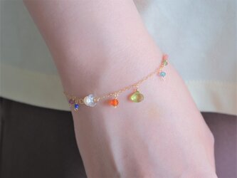 New!Peridot bracelet：ペリドット×カーネリアン×アパタイト　チェーンブレスレット　天然石の画像