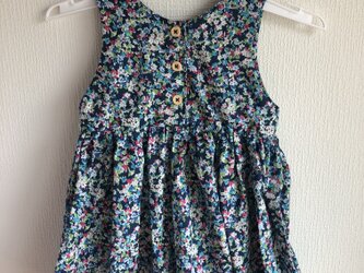 【青の花柄】前後2wayギャザーベビーワンピースの画像