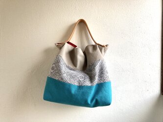 ヌメ革持ち手の夏色鞄(ターコイズ)の画像