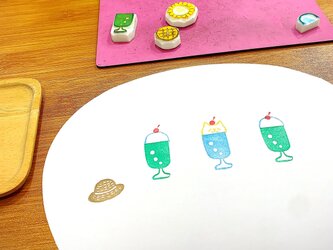 ねこさんクリームソーダのはんこセットの画像