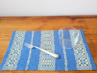 【北欧手織り】ムンカベルテ織りのティーマット（ブルー×レモン）の画像