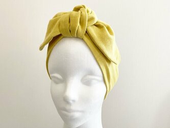 ♡ターバンにもなるスカーフ♡使い方色々♪　日本製上質コットン　ネッククーラー　ヘアバンド　無地　レモンイエロー　保冷剤2個付きの画像