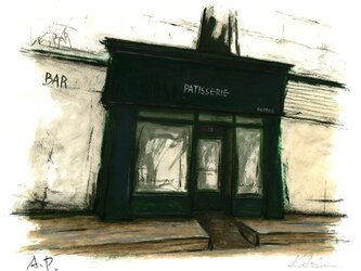 風景画 パリ 版画「通りのパン屋」の画像