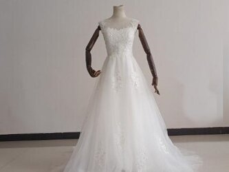 エディングドレス ホワイト Aライン エレガント レース 花嫁 編み上げ 結婚式の画像