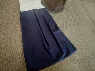 ★着丈90㎝まで★ヨーロッパリネン・100％★濃紺のギャザースカート★受注製作★の画像