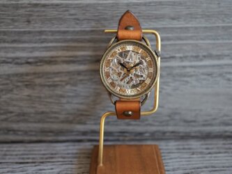 メカニックシルバー　AT　キャメル　真鍮　手作り腕時計の画像