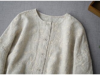夏用薄リネン100％総刺繍シンプルな大人可愛いトップス♪の画像