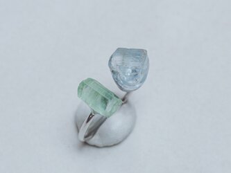 【一点もの】 トルマリン & ブルートパーズ 鉱物原石 フリーサイズリング 天然石 パワーストーン (No.2255)