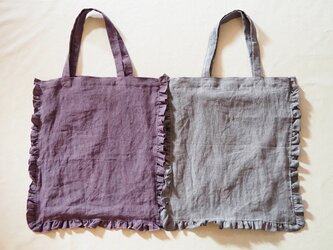 Ramie linen canvas frilled tote bagの画像