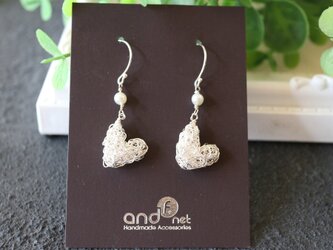 [silver999] 純銀クロッシェ　ハートモチーフピアス／イヤリング No.244の画像
