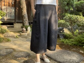 【着物リメイク】夏紬のフレアワイドパンツ/タック／絹の画像