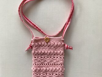 コットン糸　かぎ針編みのスマホポシェット　スマホポーチの画像