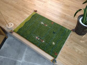 ペルシャ　ギャッベ　玄関マット　85×60cm 緑色　糸杉の画像