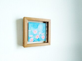 原画「青空と秋桜」 水彩イラスト※木製額縁入りの画像