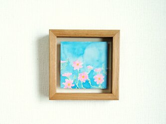 原画「青空と秋桜」 水彩イラスト　box額縁入りの画像