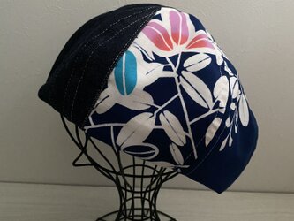 TOPI 着物リメイク　浴衣のベレー帽（青）の画像