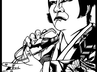 切り絵「市川海老蔵・粂寺弾正」の画像