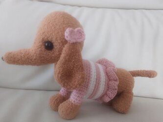 ふわふわ編みぐるみ☆ダックスフンド☆赤茶☆の画像
