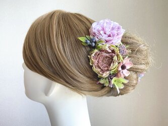 薔薇とラナンキュラスのヘッドドレス　モーブピンク　コスモス　秋色　結婚式　ウェディング　髪飾り　ブライダル　花嫁ヘアの画像