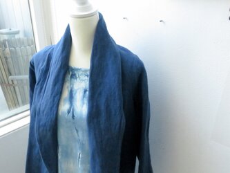 ：天然藍染の麻ジャケット：濃藍の画像