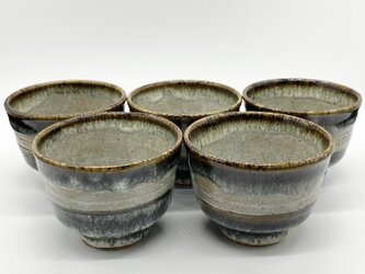 番茶碗セット　湯呑　汲み出し　　【手仕事　民藝　和 陶器　ブルー】の画像