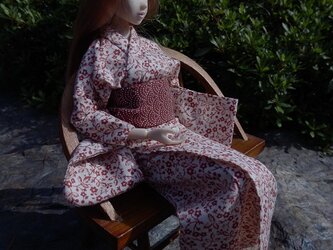 1/6サイズ(20cm)用　木綿の着物と帯（ベージュ系）の画像