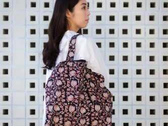Hand block print kinchaku bag / hana akakuroの画像