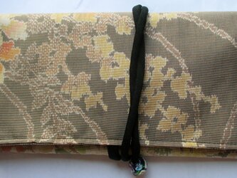 ６５６４　花柄の色大島紬の着物で作った和風財布・ポーチ#送料無の画像