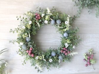 Natural green wreath white&pink   -Artificial flower-の画像
