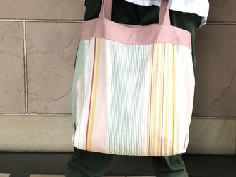 コンパクトおかいのもかばん　秋色マルチストライプ＆ピンク　　受注製作の画像