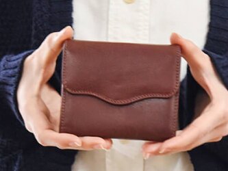 【スキミング防止機能付き】二つ折り財布 レディース イタリアンレザー 本革 ミニ財布 バーガンディー TOW010の画像