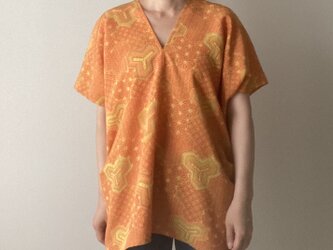 着物リメイクチュニック　Vネックオレンジの画像