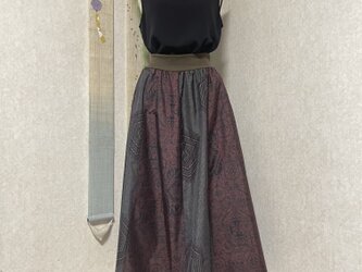 大島紬のリブフレアースカート　秋の暮の画像