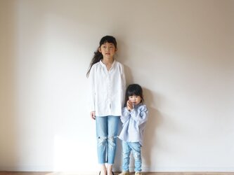 Linen button gather blouse 長袖 140sizeの画像