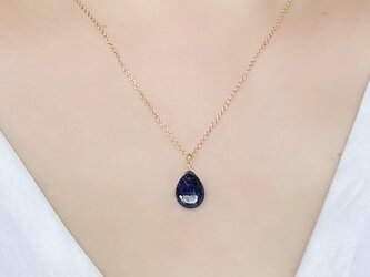 宝石質ブルーサファイア 一粒ネックレス しずく ペアシェイプ 9月誕生石 14Kgf L/LLサイズ