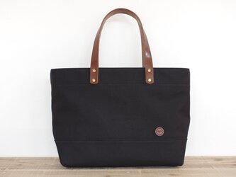 ジップトップ レザーハンドル帆布 トートバッグ A4横長  ブラックの画像