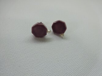 小さな八角 と小さな淡水パールの陶pierce／earring（紫）の画像