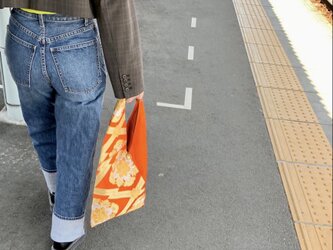 あずま袋【送料無料】帯リメイク　オレンジ　菱の画像
