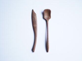 木のバターナイフ&ジャムスプーンセット（ウォルナット）の画像