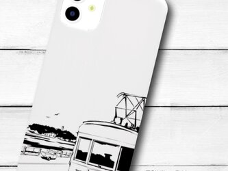 湘南イラスト・スマホケース（ハードケース型）江ノ島と江ノ電のモノクロイラスト「残夏」iPhone&Android対応　の画像