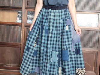 着物リメイク　古布　手作り　BORO チェック　スカートの画像