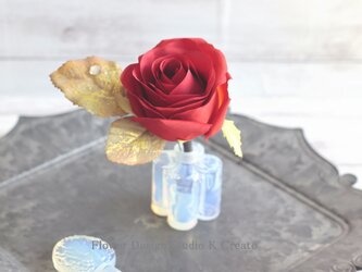赤い薔薇のヘッドドレス（薔薇＆葉の一体Uピン仕様） 　赤い薔薇　髪飾り　フローレス　フラメンコ　ダンス　赤の画像