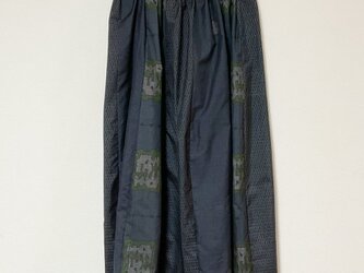 着物リメイク T2 大島  ギャザースカート  シルク 古布正絹 着物スカートの画像