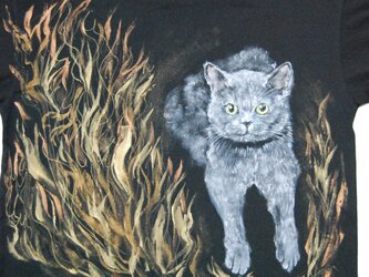 「金のオーラのうちの猫」ペット　似顔絵 猫 Tシャツ　お好きなポーズ・写真で♪　リアル描写　綿　名入れ　プレゼントの画像