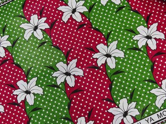 カンガ（マラカイトグリーン × ルビーレッド）アフリカ布 ファブリック 布の画像