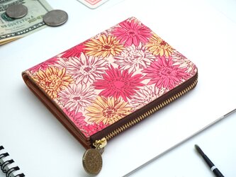 Ｌ字ファスナー 財布（ガーベラ） 本革 コンパクト 花柄の画像