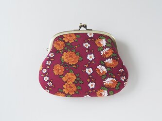 ■ヴィンテージ生地の親子がま口財布 / えんじにオレンジの花■　plum(vf-bgo)の画像