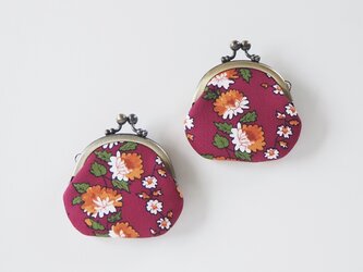 ■ヴィンテージファブリックの丸型がま口コインケース / えんじにオレンジの花■ cloche(vf-bgo)の画像