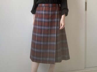 《受注製作》ウール混のラップ風プリーツスカート　レンガのチェックの画像