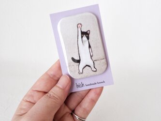 絵になる缶バッジ(猫、ハイッ！/70×40サイズ)の画像